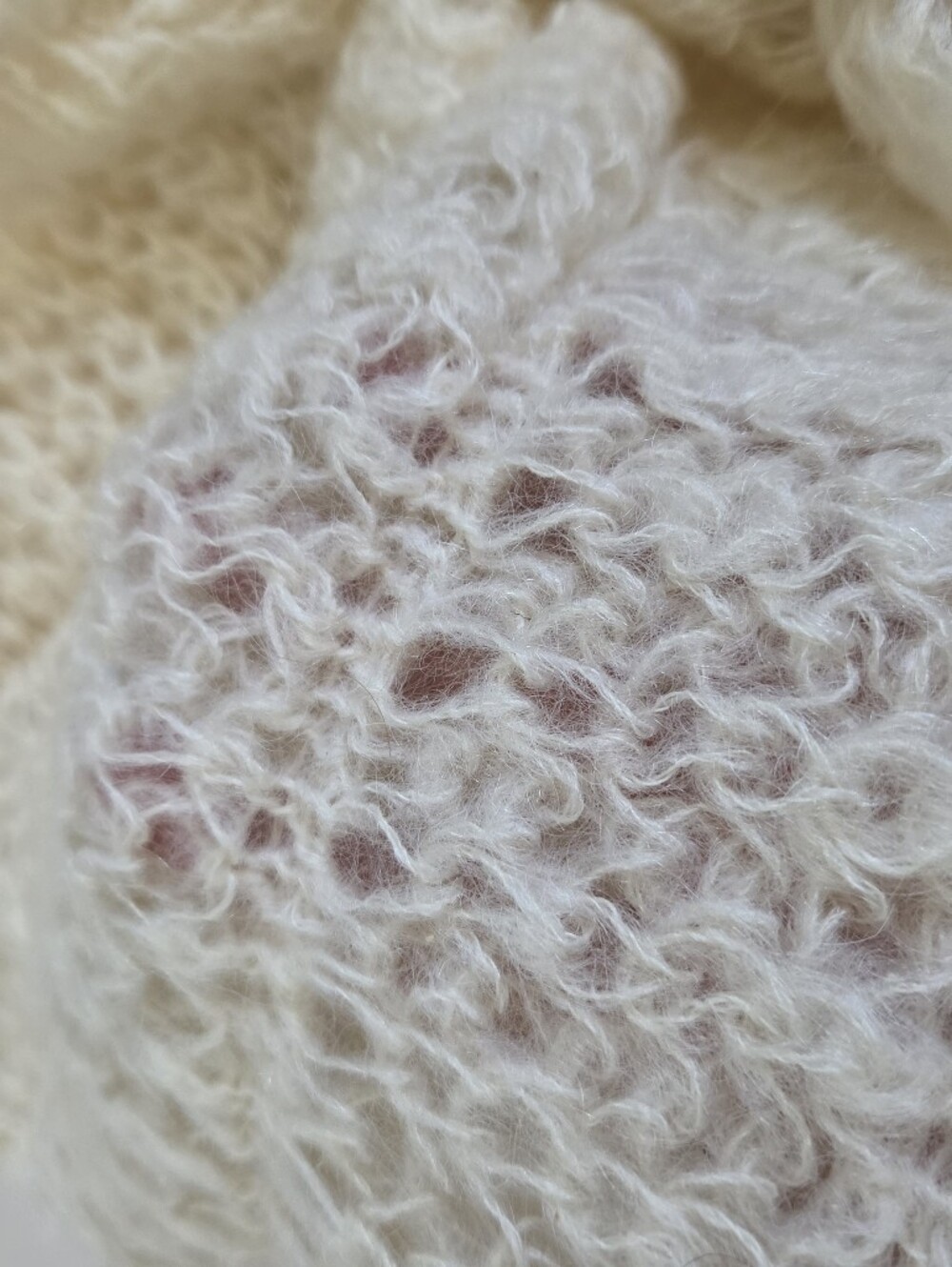 VTG Italien hand knit cream wool mohair shawl shrug wrap tie up classy 50s O/S - Picture 5 of 8